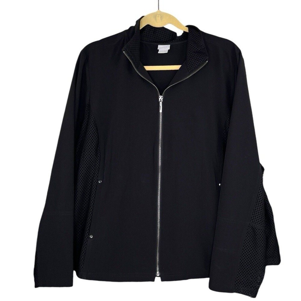 Chicos Zenergy Black Performance Jacket Sz 3 (16/18)Zip Mesh Sleeves & Body EUC